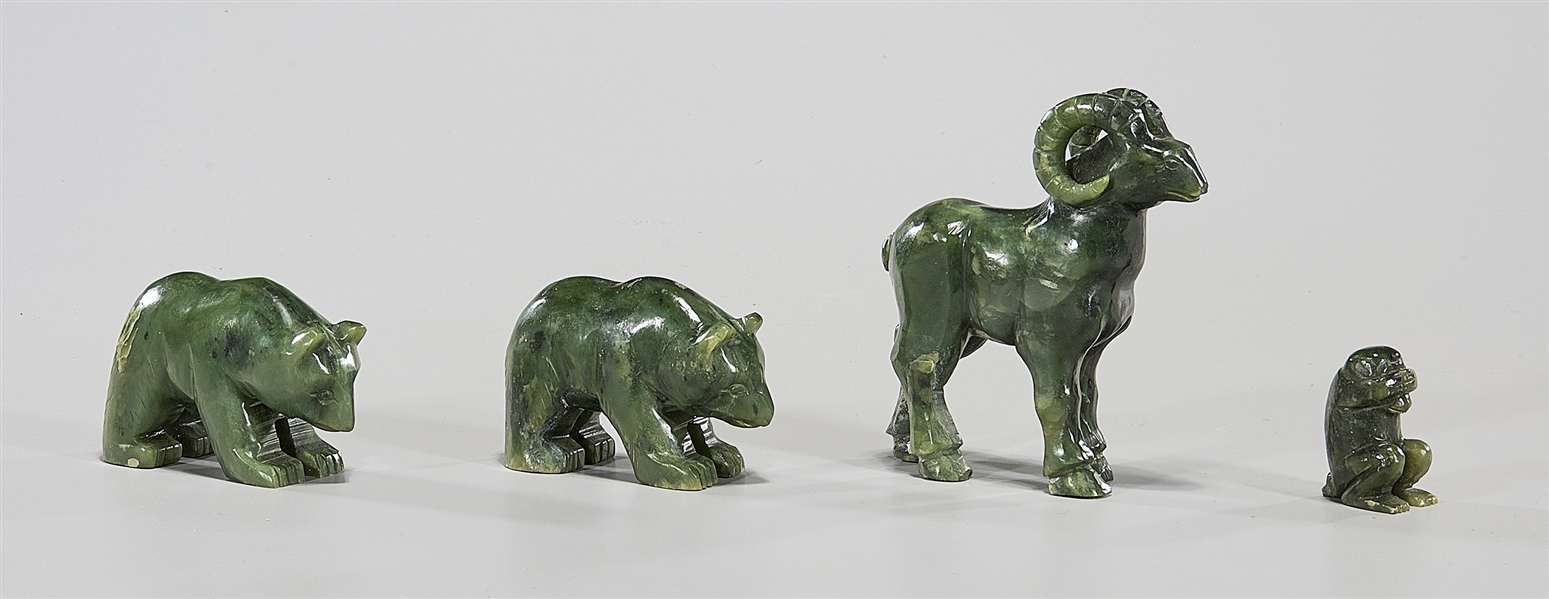 Four Carved Spinach Jade Animal Figures