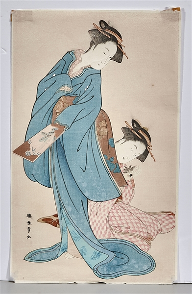 Two Japanese Woodblock Prints by Katsukawa Shunsho and Katsukawa Shunko 