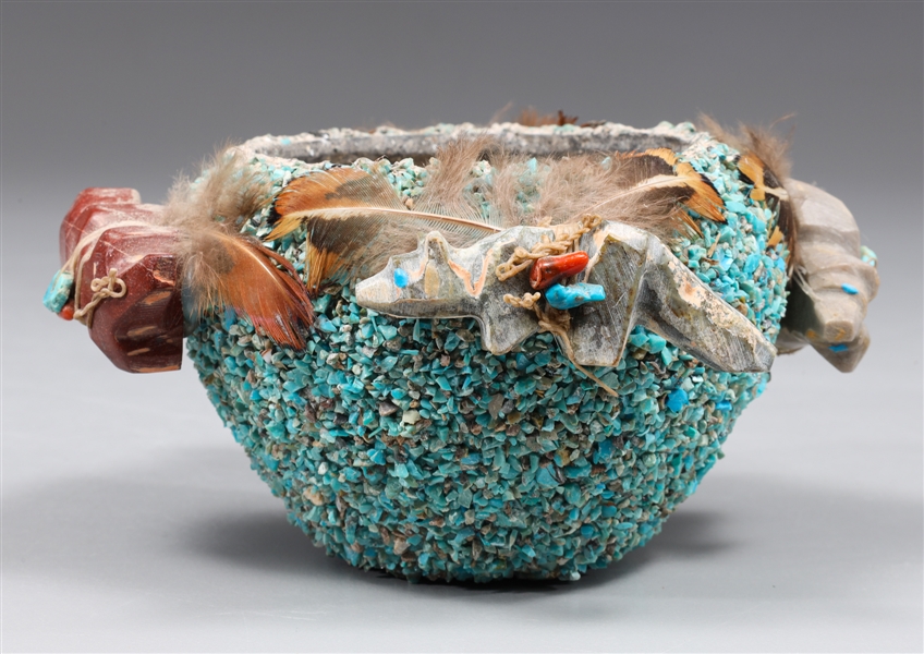 Zuni Fetish Pot with Applied Turquoise