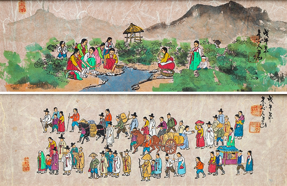 Pair Gouache/Paper Korean Folk Scenes