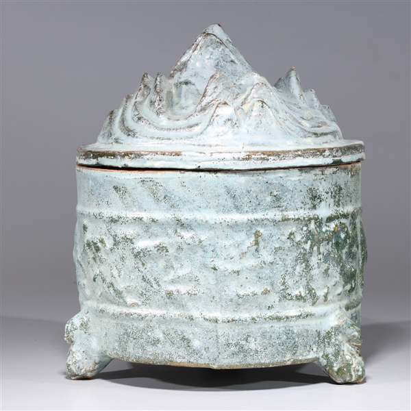 Chinese Hill Topped Ceramic Tripod Censer