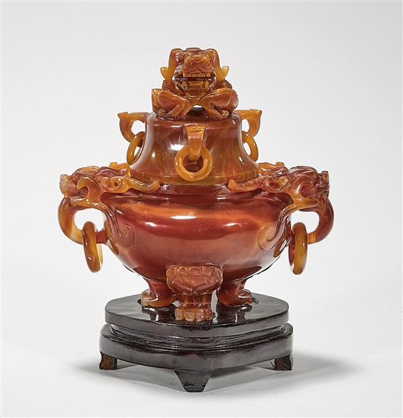 Chinese Agate Tripod Covered Censer