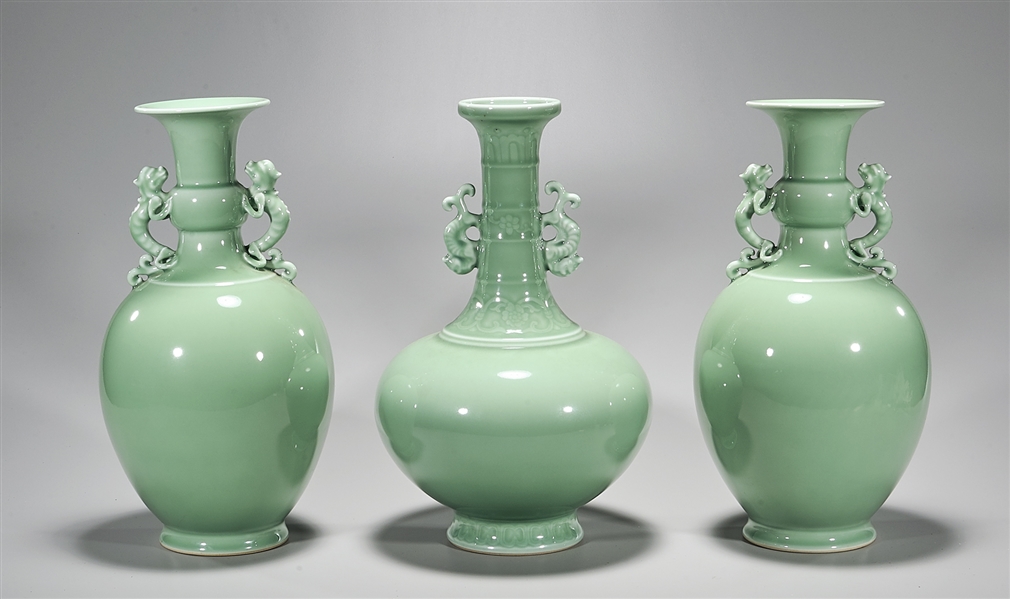 Three Chinese Celadon Glazed Porcelain Vases