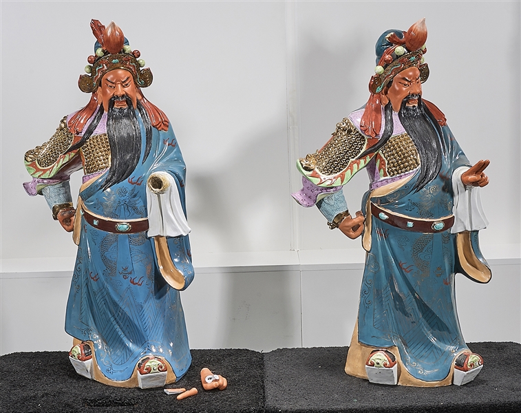 Pair Chinese Enameled Porcelain Figures of Guandi