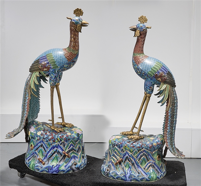 Pair Large Chinese Cloisonne Peacocks