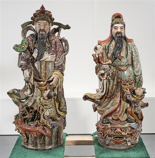 Two Chinese Enameled Porcelain Star Gods