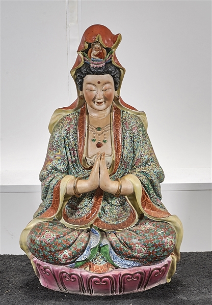 Chinese Enameled Porcelain Seated Guanyin