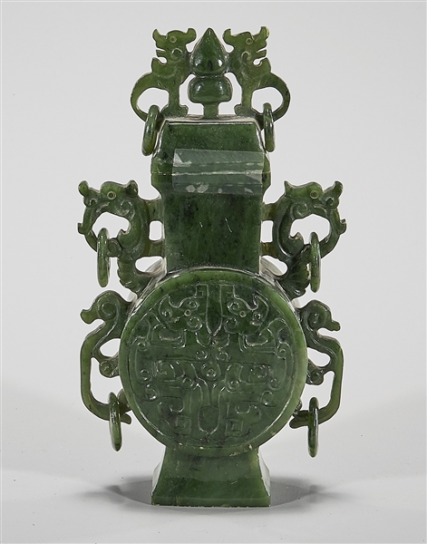 Chinese Spinach Jade Covered Vase