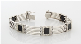 14K White Gold, Onyx & Diamond Bracelet