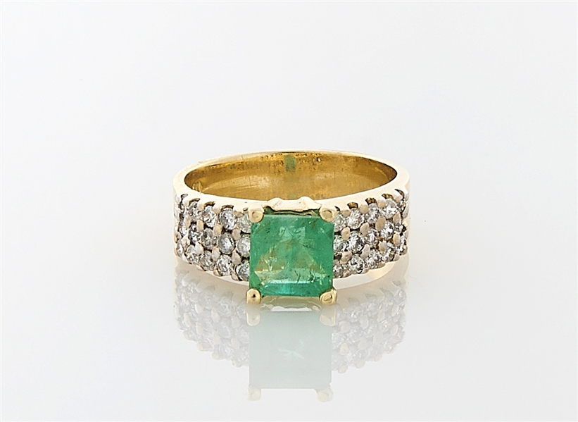 14K Yellow Gold, Emerald & Diamond Ring