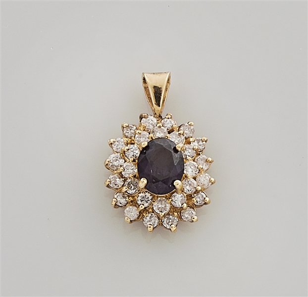 14K Yellow Gold, Sapphire & Diamond Pendant