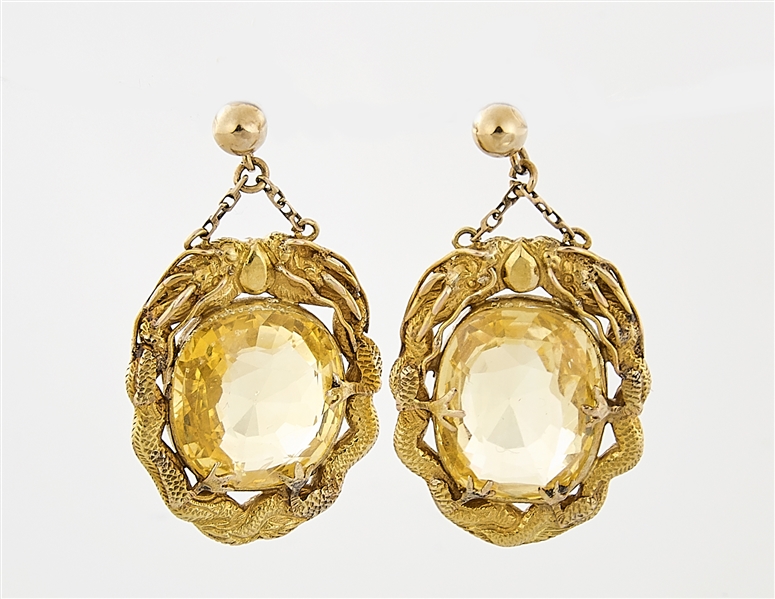 14K Yellow Gold & Sapphire Earrings