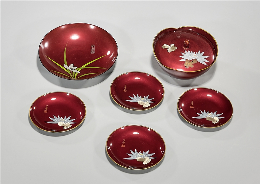Group of Six Japanese Lacquer Pieces
