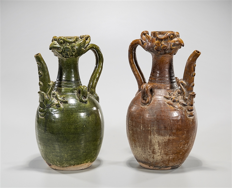 Two Chinese Glazed Ceramic Covered Jars