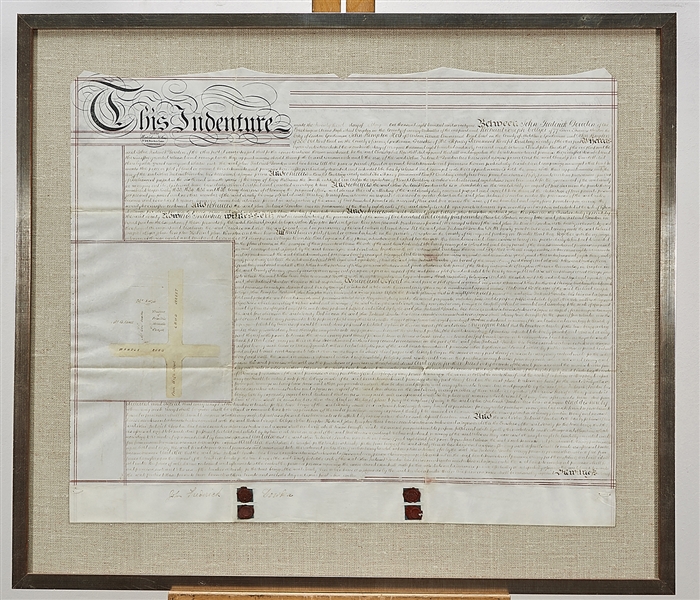 Large Antique Framed British Indenture Document 
