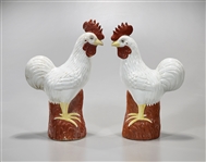 Pair Chinese Porcelain Roosters