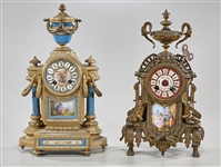 Two Elaborate Bronze European-Style Mantel Clocks