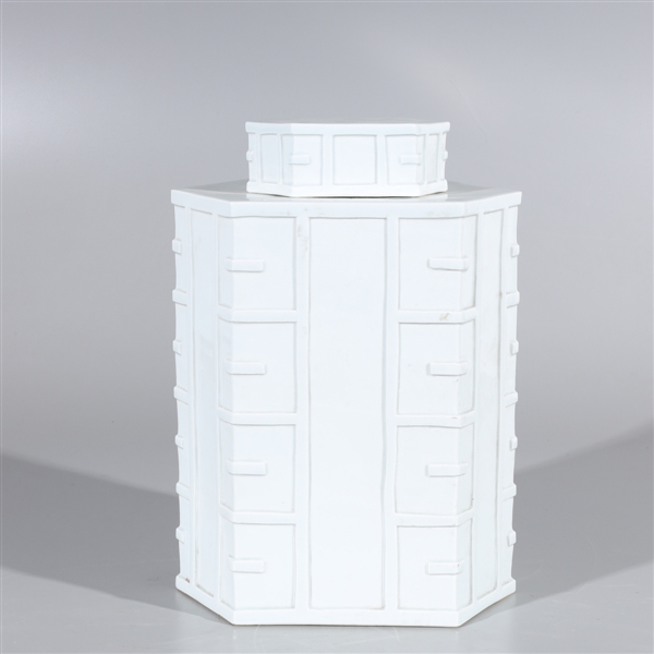 Chinese White Glazed Faceted Porcelain Covered Vase
