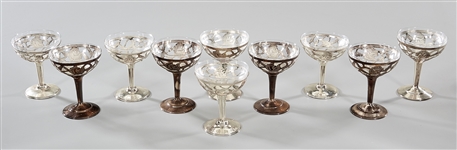 Set of Ten Vintage Sterling Lined Glass Compotes