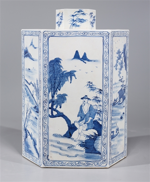 Chinese Blue & White Porcelain Faceted Vase