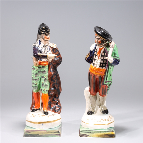 Pair of Antique Gilt Porcelain Staffordshire Figures