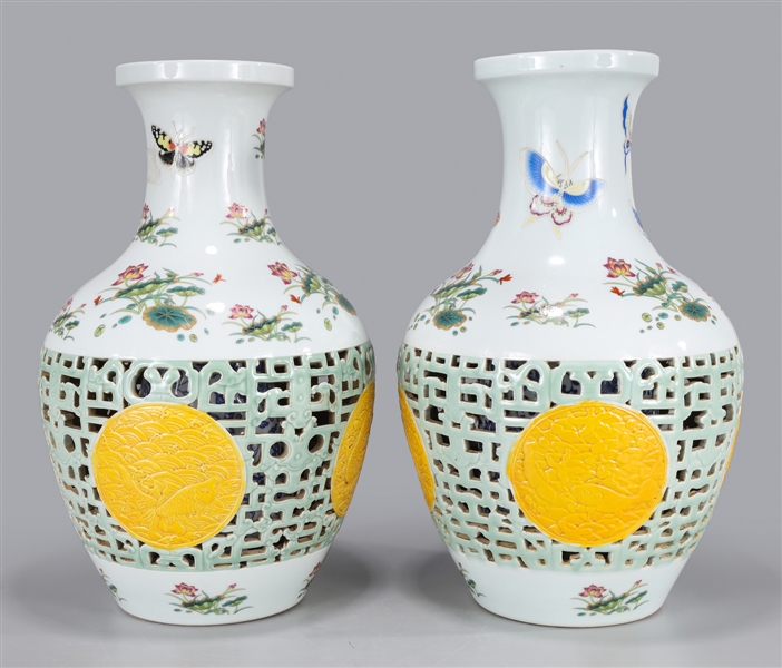 Pair Elaborate Chinese Porcelain Vases