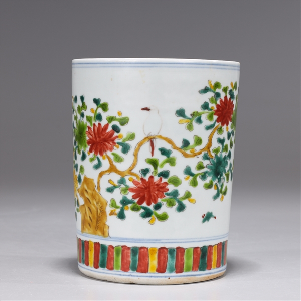 Chinese Enameled Porcelain Cylindrical Brush Pot