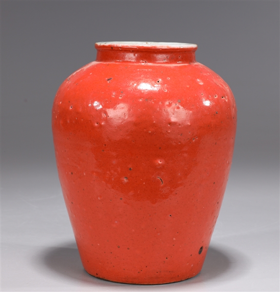Antique Chinese Stoneware Orange Glazed Jar