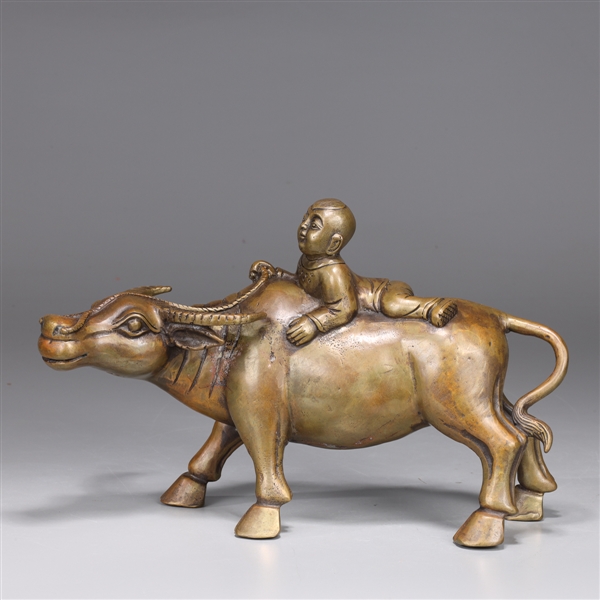Chinese Bronze Bull with Boy
