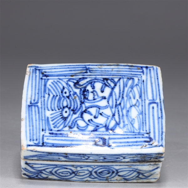 Antique Chinese Blue & White Porcelain Rectangular Box