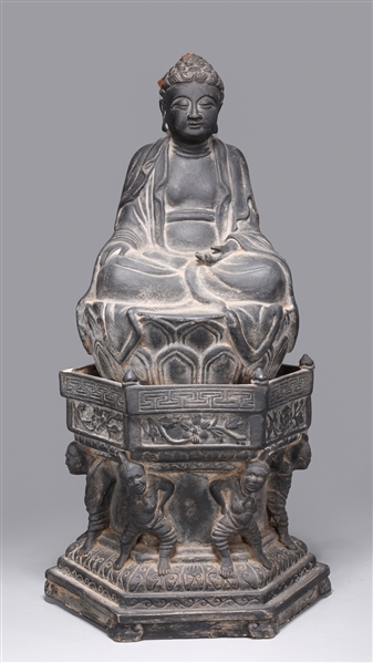 Chinese Gray Pottery Seated Buddha