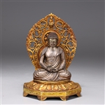 Nepalese Silver Buddha w/ Gilt Bronze Mandorla