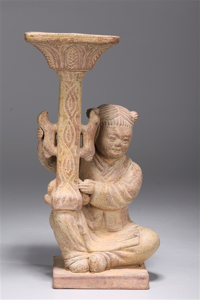 Chinese Glazed Pottery Figural Candlestick