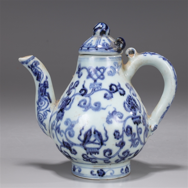 Chinese Blue & White Covered Tea Pot