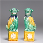 Pair Sancai Glazed Porcelain Temple Lions