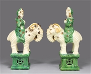 Pair of Chinese Porcelain Figures Riding Elephants