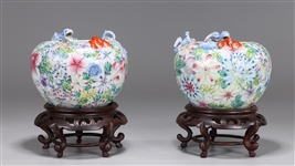 Pair Chinese Famille Rose Porcelain Bowls