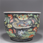Antique Chinese Famille Noire Enameled Porcelain Fish Bowl