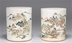 Two Chinese Enameled Porcelain Brush Pots