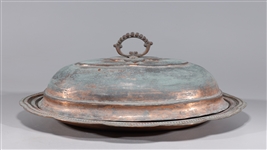 Antique Indian Copper Metal Covered Serving Dish