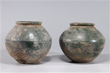 Two Chinese Early Style Green Crackle Glazed Ceramic Vases