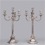 Pair of Antique English Silver Plated Four Light Candelabra