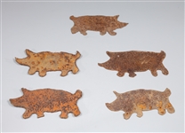 Group of Five Hand Cut Iron Pig Plaques