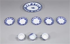 Group of Nine Antique Flow Blue New Warf Pottery Tea Service