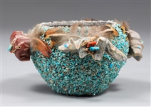 Zuni Fetish Pot with Applied Turquoise