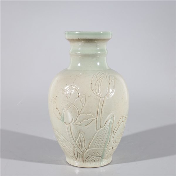 Chinese Celadon Glazed Porcelain Vase - Flower Motif