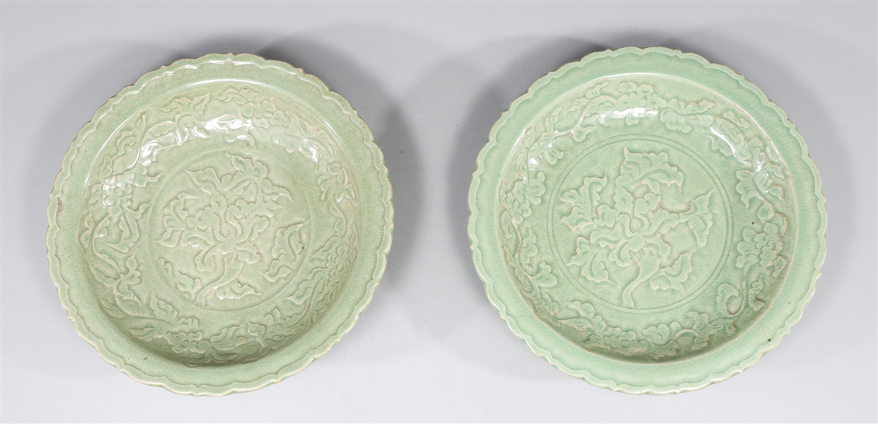 Pair Chinese Celadon Glazed Ceramic Plates