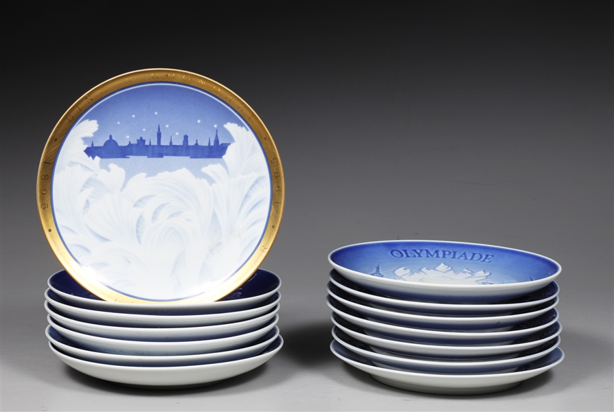 Group of Thirteen Dutch Blue Christmas Plates, Royal Copenhagen, Bing & Grondahl