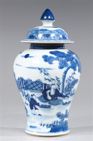 Chinese Blue on White Ceramic Urn