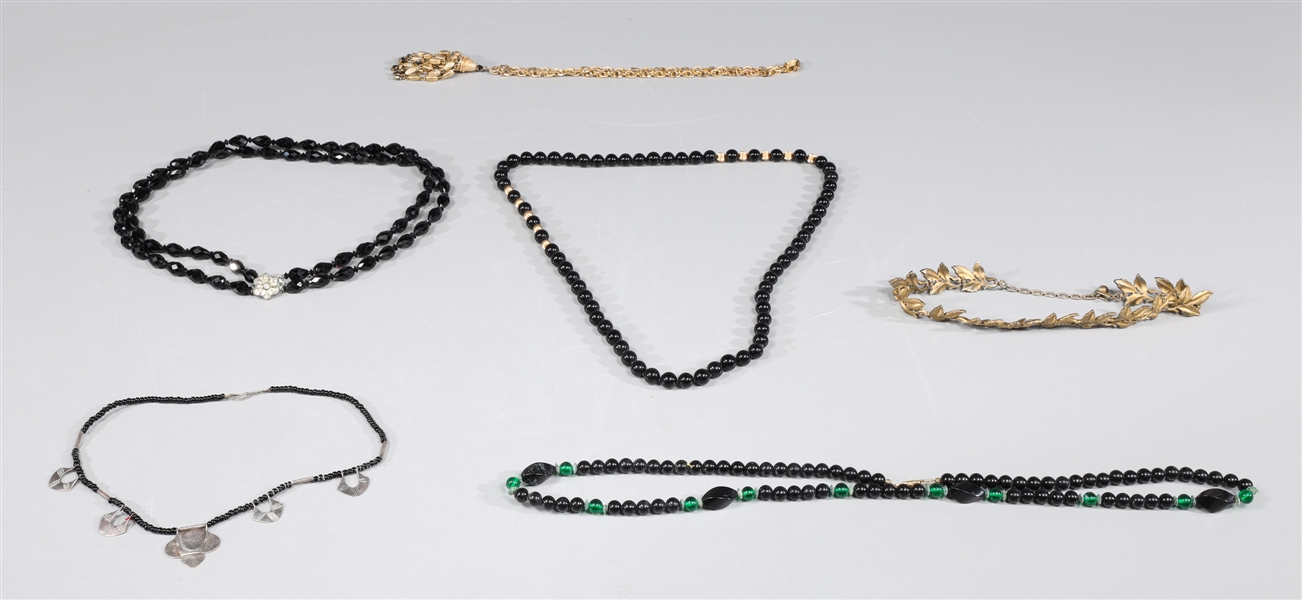 Group of Six Vintage Black Bead Necklace Collection